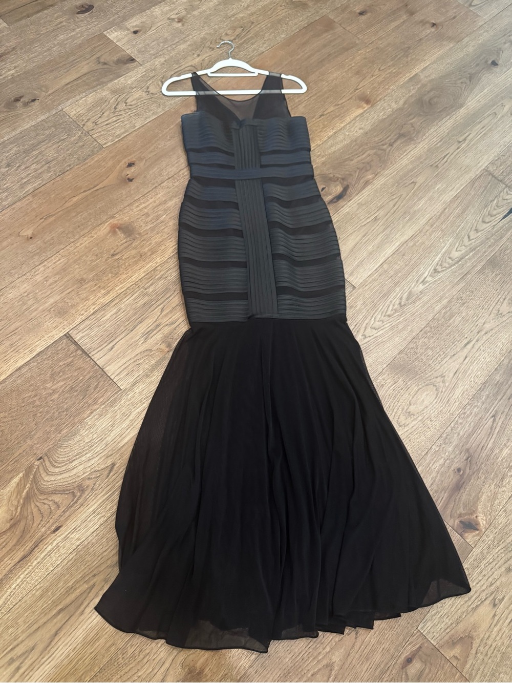 Black Fitted Mermaid Maxi Dress with Sheer Mesh Yoke